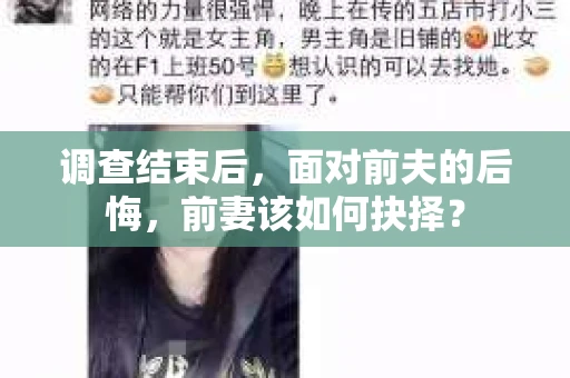 调查结束后,面对前夫的后悔,前妻该如何抉择? 调查结束后,面对前夫的后悔,前妻该如何抉择?